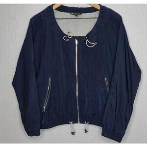 Athleta Navy Blue Zip Front Chill Bomber Jacket Cropped Size Large
